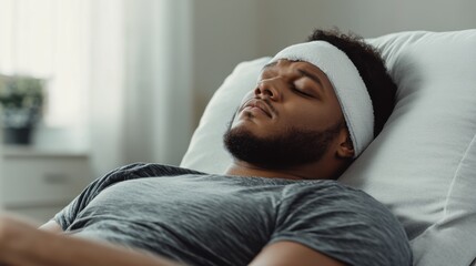 Sports injury from a concussion during football. Featuring recovery and rehabilitation