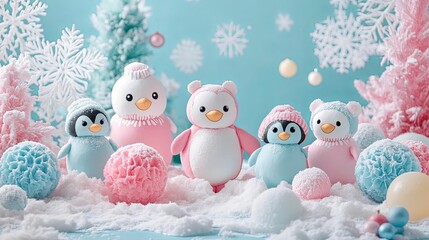 Adorable Penguins Celebrate Winter Wonderland