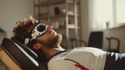 Sports injury from a concussion during football. Featuring rehabilitation and recovery