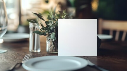 blank menu card mockup on wooden table