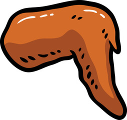 Hand Drawn Vector Cartoon One Piece Fried Chicken Wing