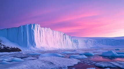 Fototapeta premium Majestic Ice Cliff Under Colorful Sky at Dusk in Polar Region