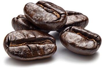 Fresh Roasted Coffee Beans on White Background with Natural Shine