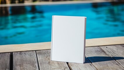 Blank book mockup, poolside, summer, relaxation, vacation