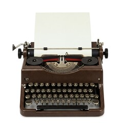 A vintage typewriter with a blank page, isolated on white.