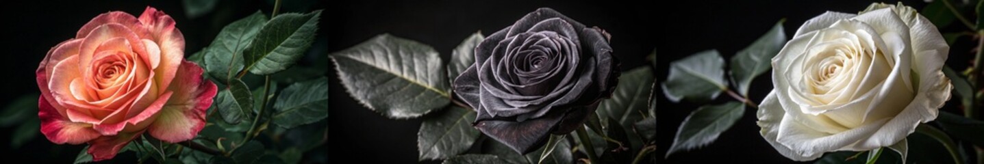 A delicate pink rose contrasted with a dark rose, showcasing beauty.