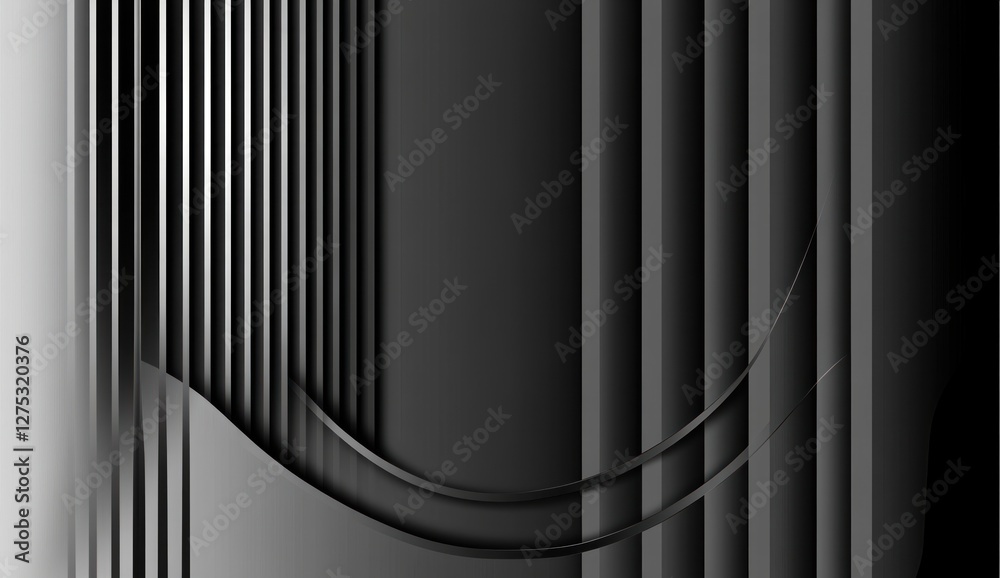 Poster abstract grayscale background with vertical lines and curves.