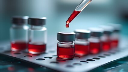 Close-Up of Vaccine Syringe and Red Vials – A Symbol of Medical Advancement