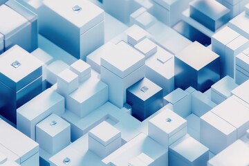 Obraz premium Abstract 3D rendering of blue and white geometric shapes.