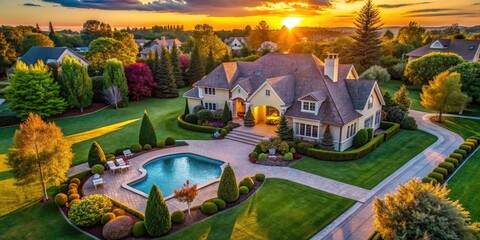 Obraz premium Aerial drone photography reveals exquisite properties. Find your dream home with stunning bird's-eye views.
