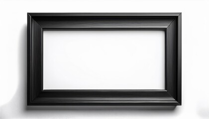 Sleek Black Picture Frame Floating in Transparent Void, showcasing a Stark Contrast against Monochromatic Backdrop, perfect for Modern Art, Interior Design or Digital Illustration.