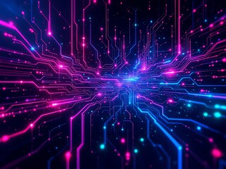 Futuristic Digital Circuit Board Network Connection Glowing Node Communication System Design Concept