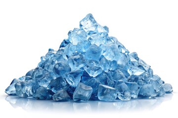 Obraz premium A pile of crushed ice, isolated on white, showcases its cold, glistening texture in a close-up, frozen image.