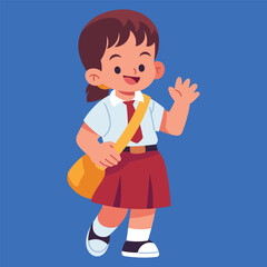 little girl with with indonesian elementary school uniform