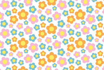 seamless pattern with retro colorful flowers
