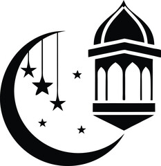 Islamic Lantern With Crescent Moon and Stars for Ramadan and Eid Design