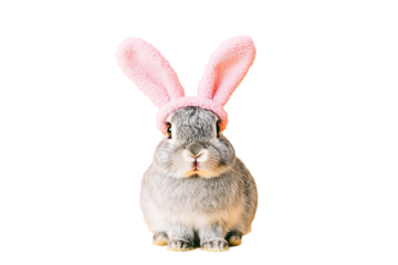 Cute gray rabbit with pink bunny ears