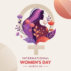 International women's day face silhouette with flower