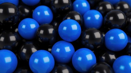 Abstract background of glossy blue and black spheres.