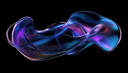 Abstract iridescent fluid form on black background.