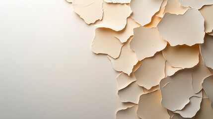 Abstract Beige and Off White Paper Scrap Composition on Textured Background