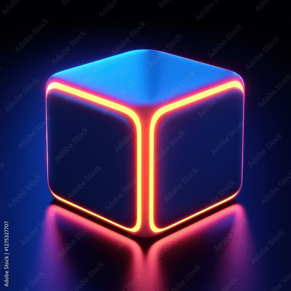 Canvas Prints neon cube in the dark. ai.