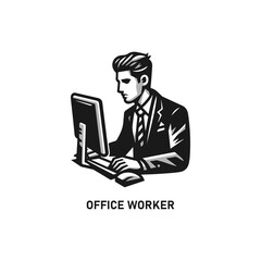 Office worker monochrome vector illustration