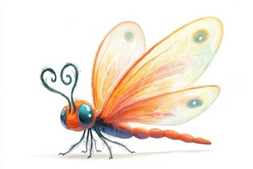 A colorful and whimsical illustration of a butterfly with vibrant wings and expressive features, perfect for adding a touch of nature to any design.