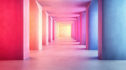 Fototapeta premium Vibrant Abstract Corridor with Colorful Pillars and Soft Lighting