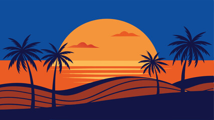 Tropical Sunset Silhouettes with Palm Trees and Birds on Transparent Background