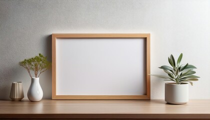 Elegant White Frame Showcasing Sleek Modern Artwork Set Against Crisp, Minimalist White Wall Backdrop, Elevating the Sophistication of Contemporary Interiors with a Touch of Geometric Chic.