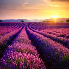 Obraz premium lavender field at sunset 