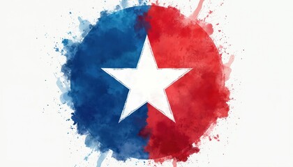 Watercolor imitation flag of Chile. Red and blue brush strokes with star. Template for national holidays or independence day background, travel, vacation and patriotism.