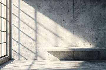 Minimalist Empty Space with Concrete Wall, Light and Shadow Patterns in Modern Architectural Interior Design Setting