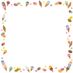 可愛いスイーツの四角いフレーム枠のベクターイラスト(Cute Sweets Square Frame Border Vector Illustration)