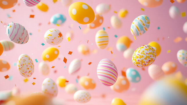 Decorated Easter eggs falling