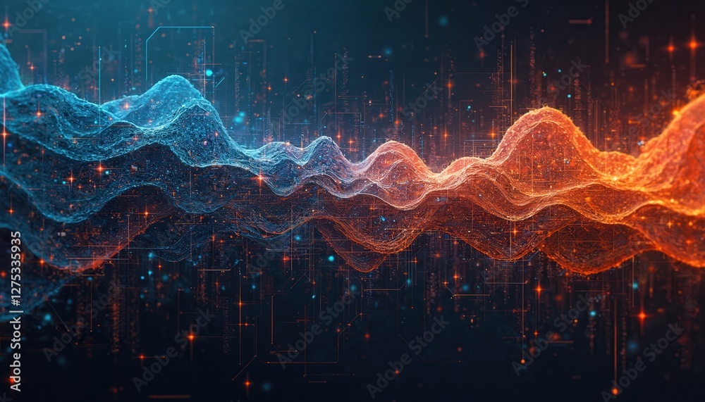 Poster abstract tech background with bright wavy lines, geometric plexus structure. generative ai image sym