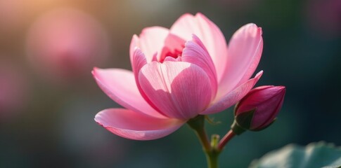 Obraz premium Soft pink petals unfolding on a delicate stem, color, buds