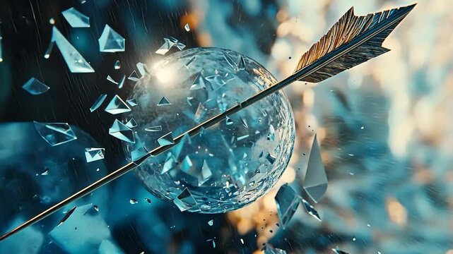 Arrow piercing shattered glass sphere.