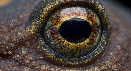 Detailed Close-Up of a Frog Eye with Brown and Golden Texture