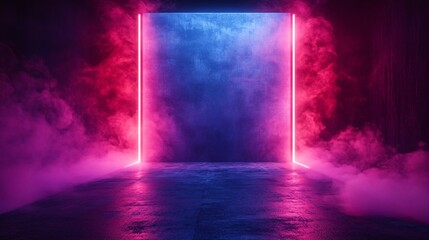Futuristic Neon Portal with Smoke and Colorful Lighting Effects