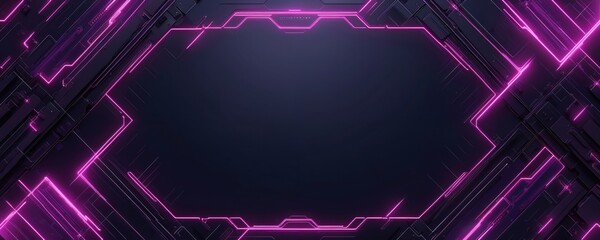Cyberpunk background with purple neon lines on dark tech surface. Abstract wallpaper for gaming, esports banners, digital advertising, modern technology, sci-fi projects. Futuristic concept with