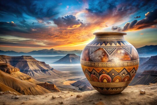 Pre-Columbian Peruvian ceramic art: a handcrafted Nazca huaco vase, a double exposure of ancient Inca artistry.