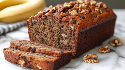 Freshly Baked Banana Cake with Walnuts and Chocolate Chips. Generative AI