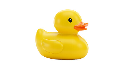 Classic Yellow Rubber Duck Toy Floating on White Background