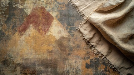 Textured Background With Rustic Beige Fabric Drape