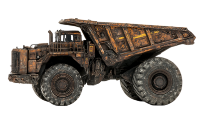 Rusted mining truck, side profile, studio shot. Possible use Stock photo for heavy machinery