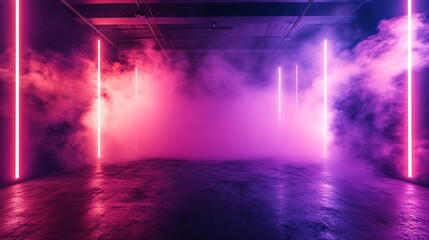 Abstract Neon Light Scene with Haze and Colorful Illumination