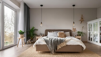 Modern Scandinavian Haven Minimalist Chic Combines with Nature in a Contemporary Space, showcasing Clean Lines, Wood Textures and Natural Light, Exuding Tranquility and Serenity.