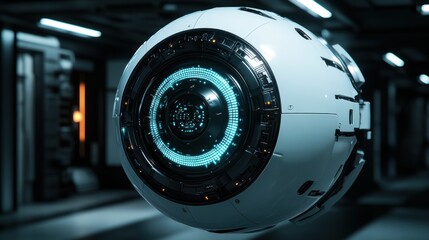 Futuristic sphere robot server room scans